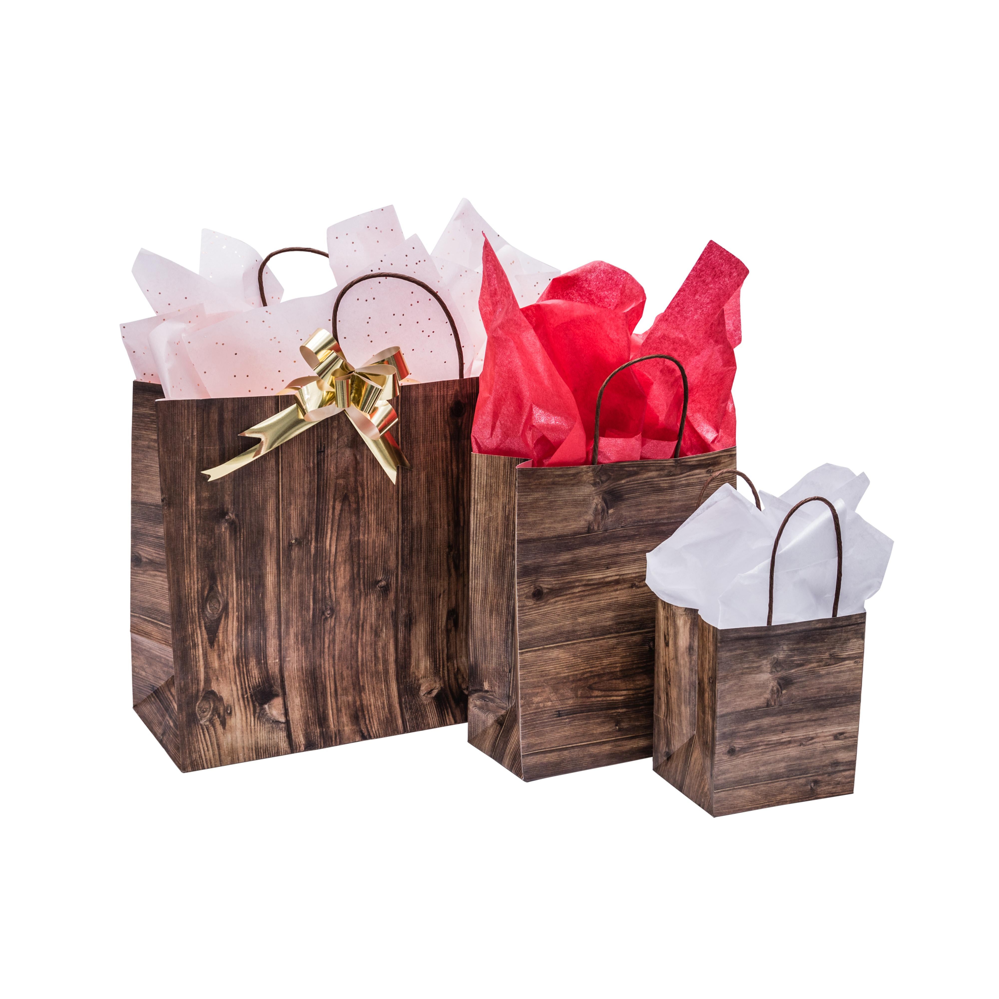 Woodgrain Print Bag with Twisted Paper Handles