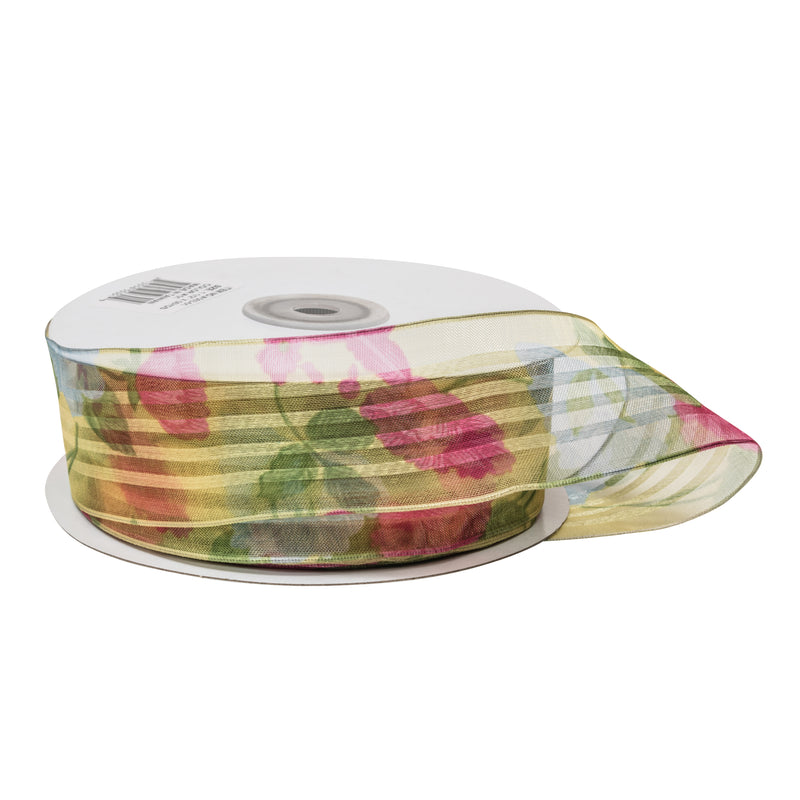 Wired Sheer Floral Ribbon