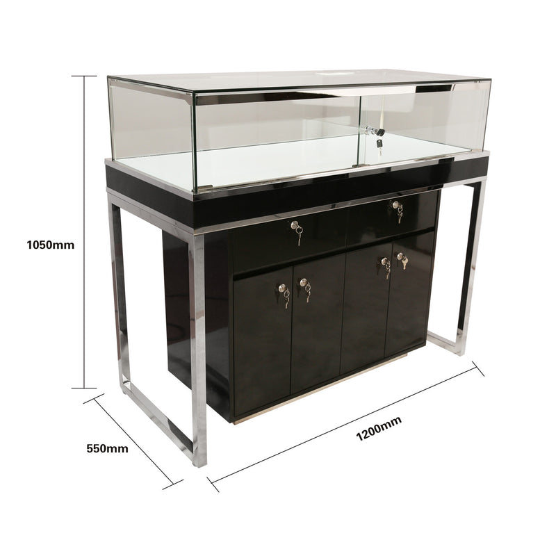 Aluminum Frame Display Case with White Center Panel and Wood Trim