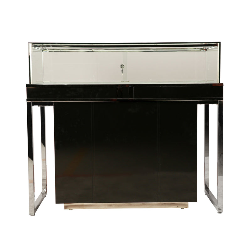 Aluminum Frame Display Case with White Center Panel and Wood Trim