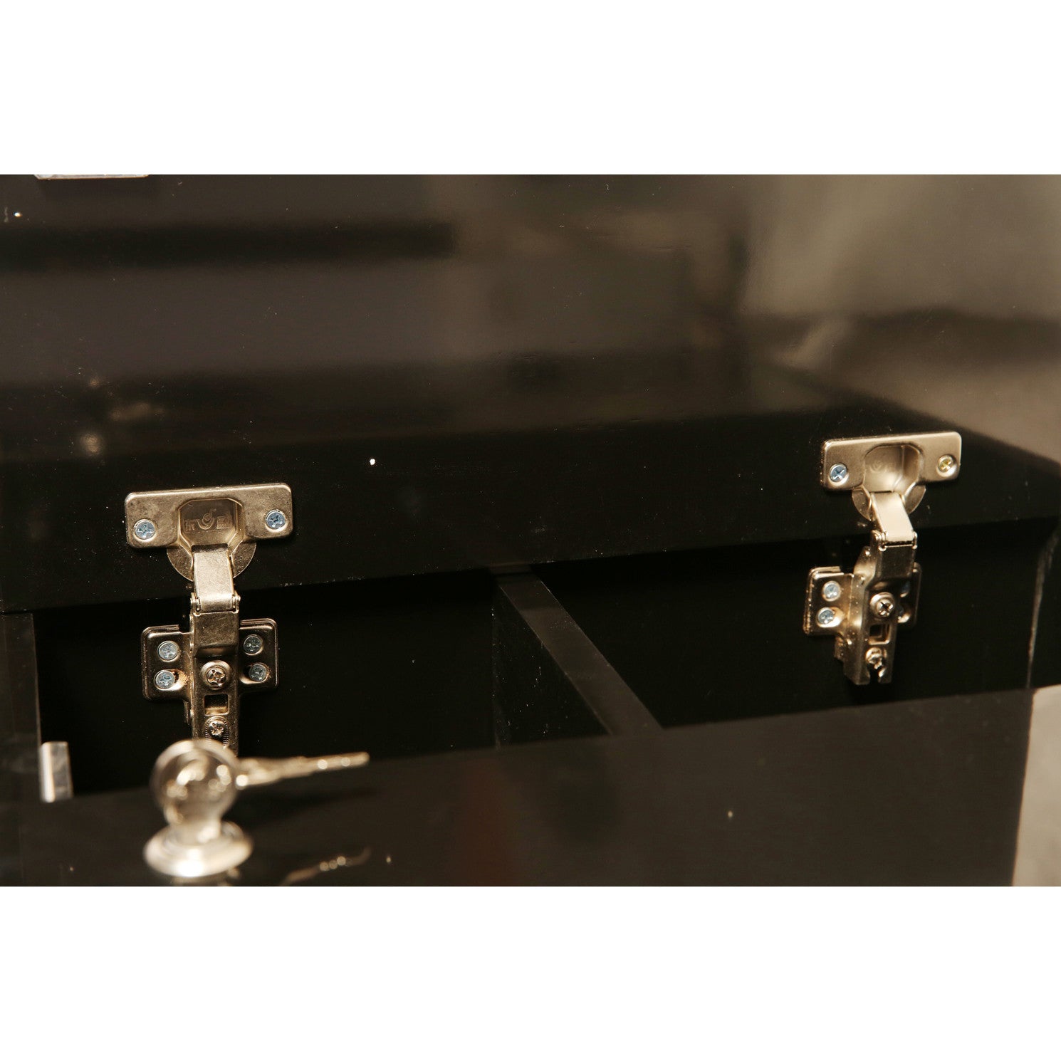 Aluminum Frame Display Case with White Center Panel and Wood Trim