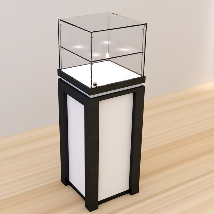 Dark and White Wood with Tempered Glass Pedestal Showcase
