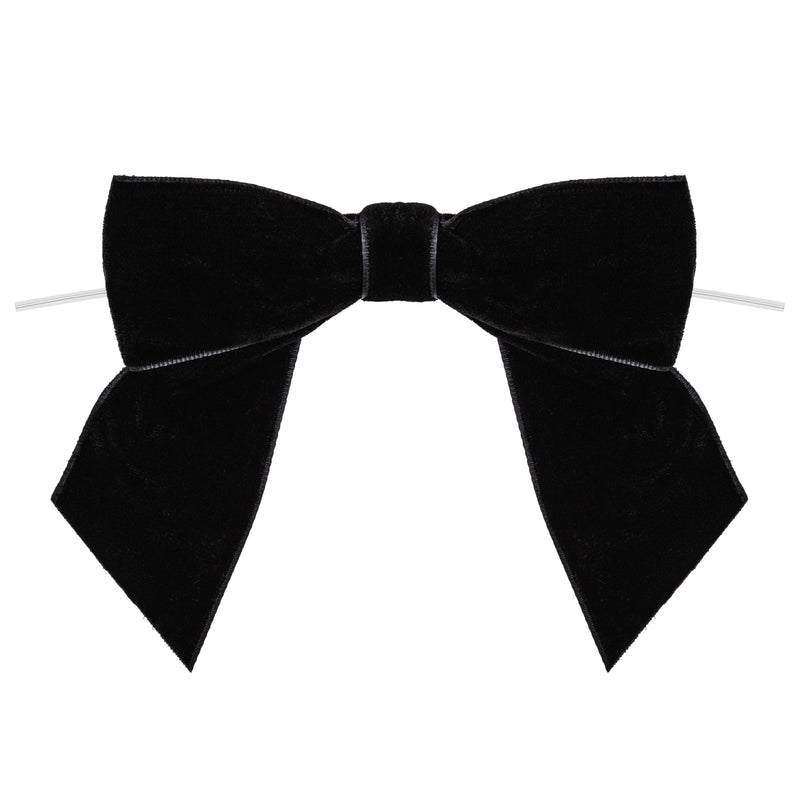 3 Black Velvet Pre-Tied Gift Bows with Twist Ties, 12 Pack