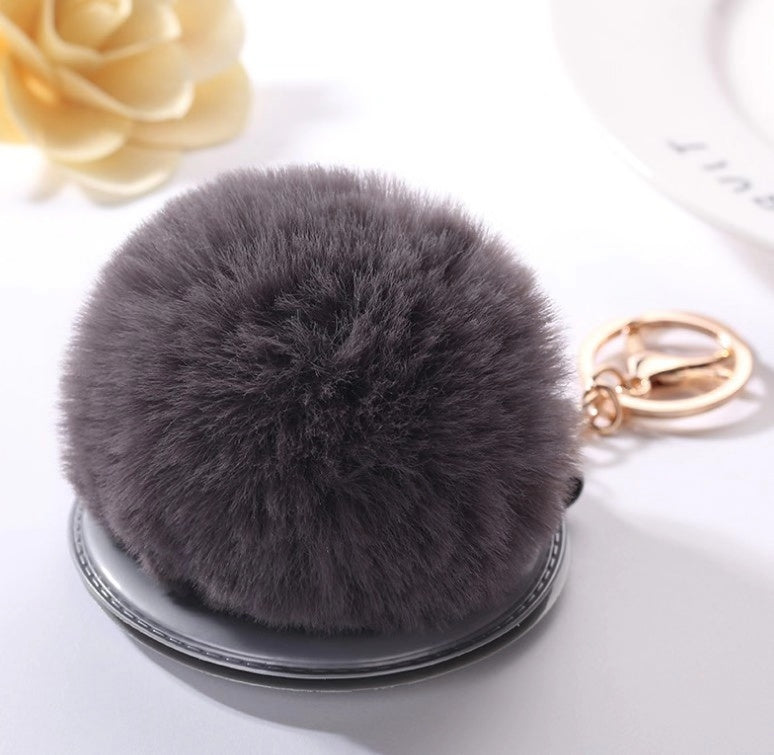 Grey Puffy Keychain Mirror