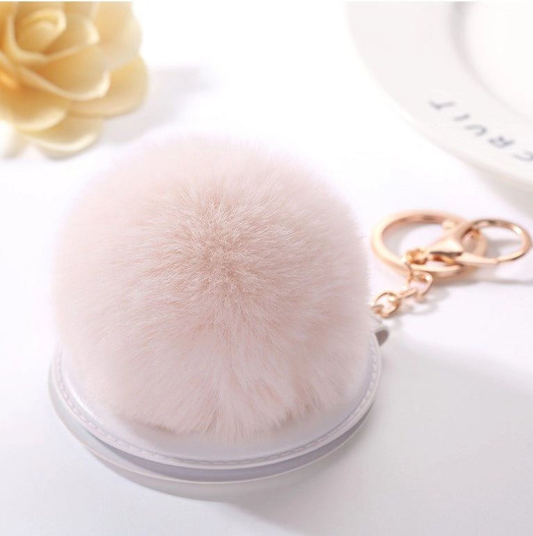 Ivory Puffy Keychain Mirror