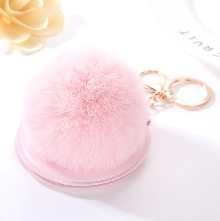 Light Pink Puffy Keychain Mirror