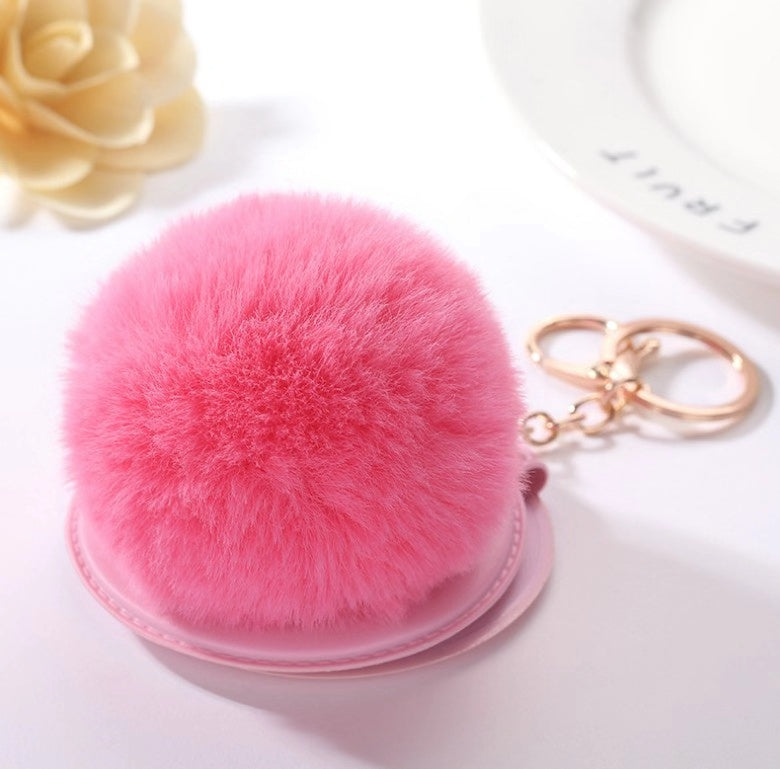 Pink Puffy Keychain Mirror