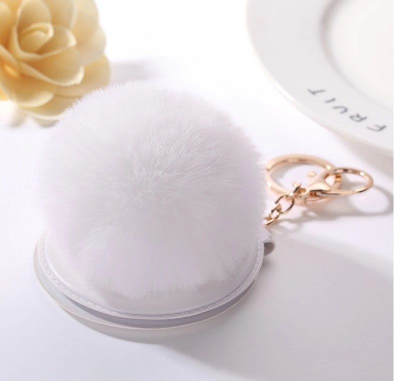 White Puffy Keychain Mirror