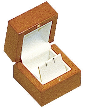 Genuine Hardwood Single Earring Box with Leatherette Interior and Matching 2-Piece Packer