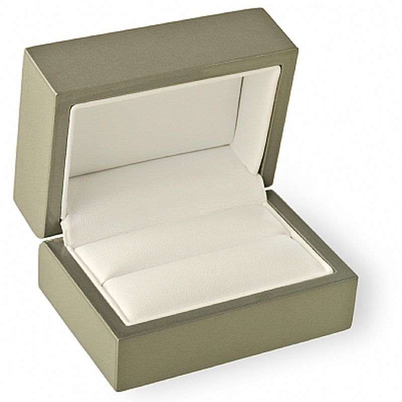 Genuine Wood Double Ring Box with White Leatherette Interior