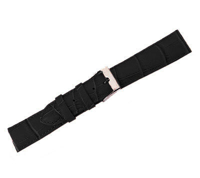 Leather Watch Band Crocodile Black (12mm) Long