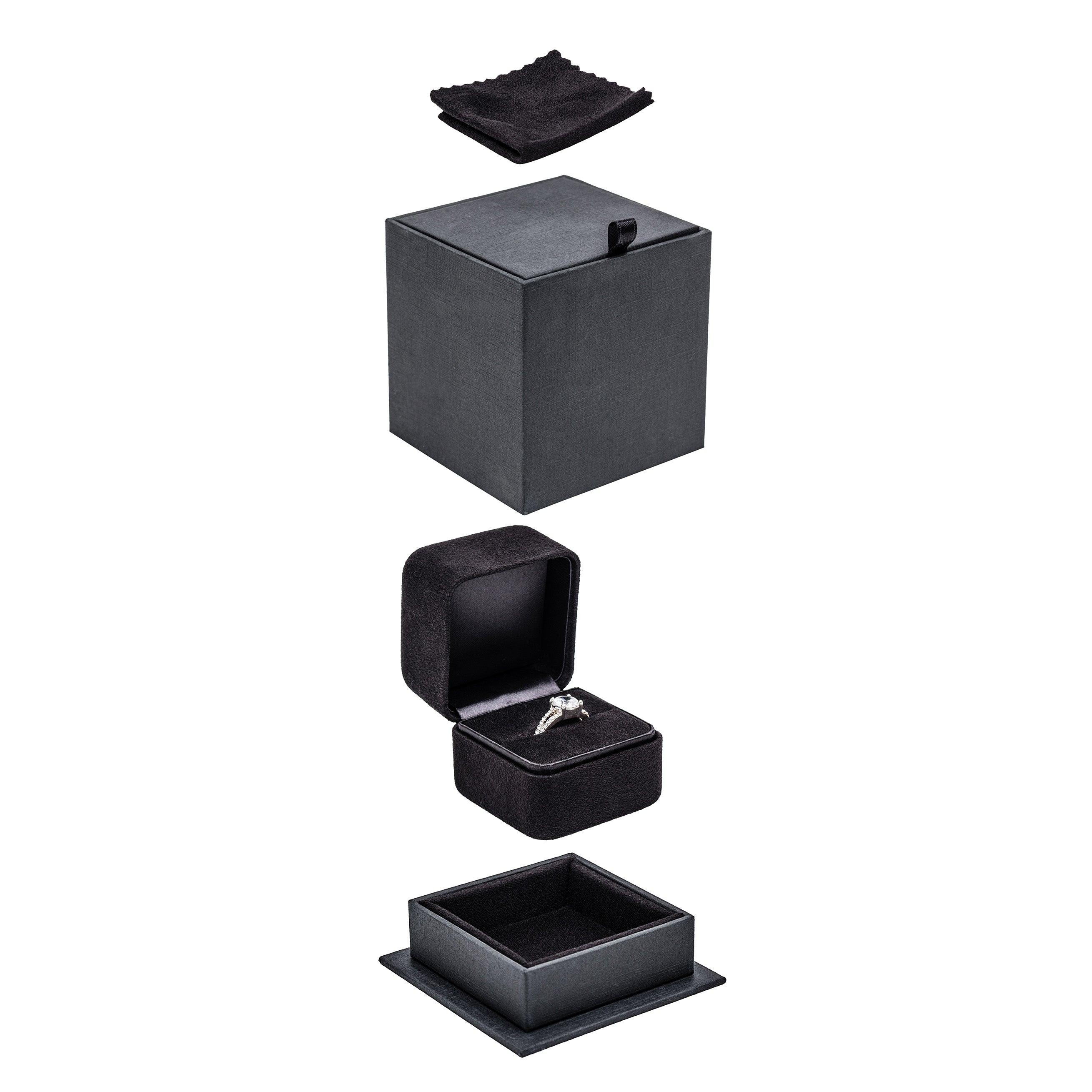 Haute Suede Single Ring Box with Matching Satin Inner Lids