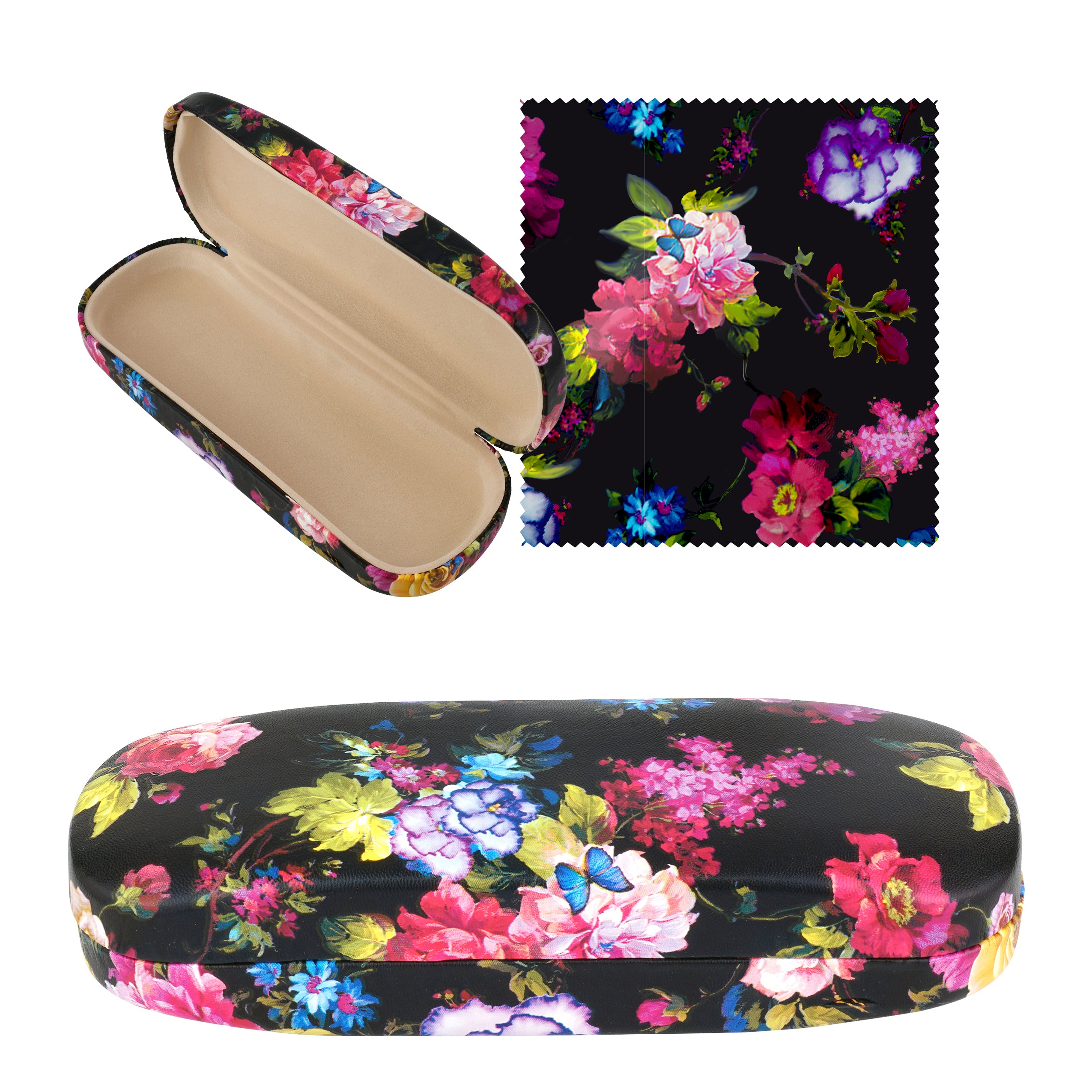 Floral PU Eyewear Case with Coordinating Cloth