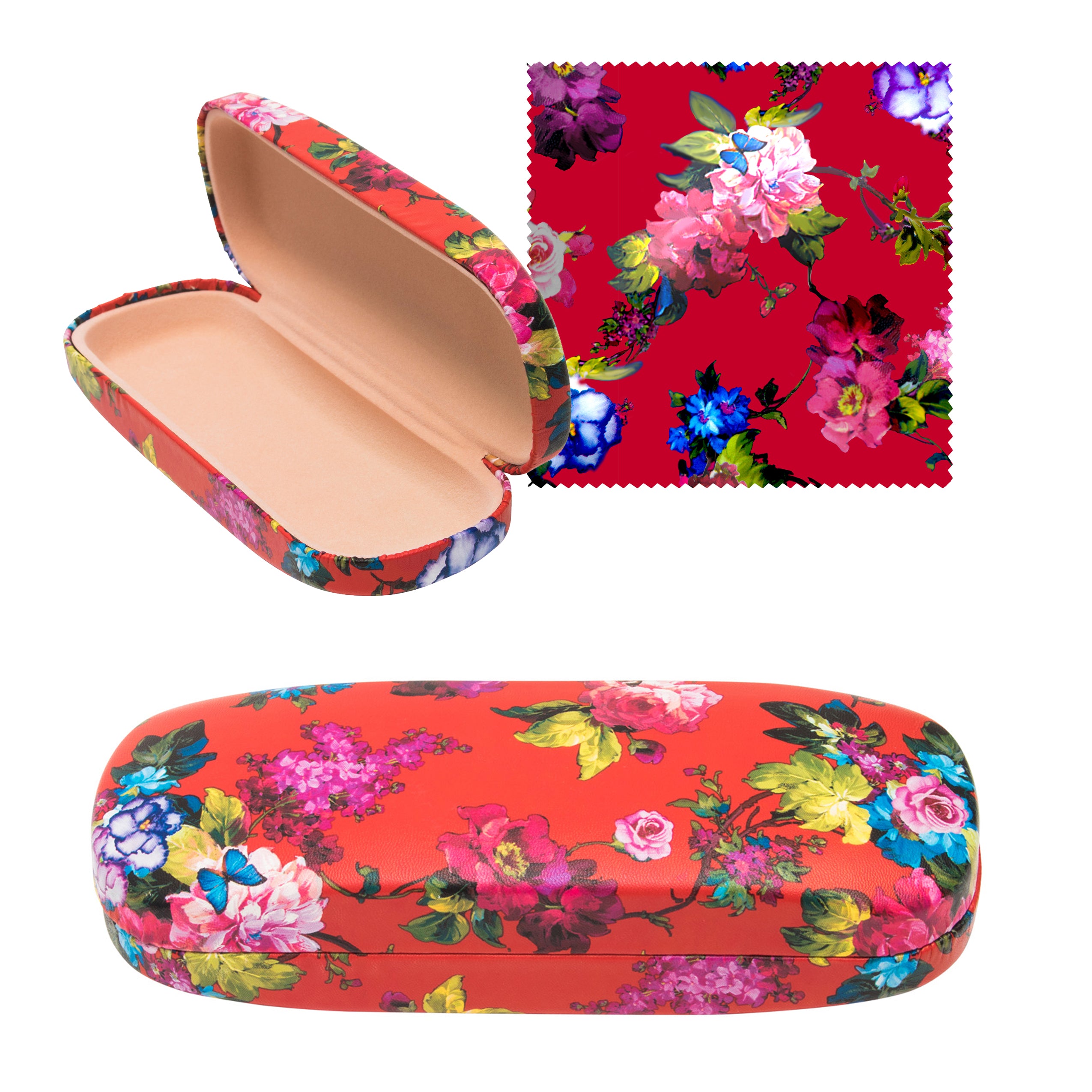Floral PU Eyewear Case with Coordinating Cloth