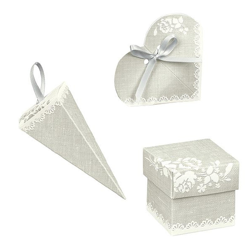 Silver and White Lace Confection Boxes