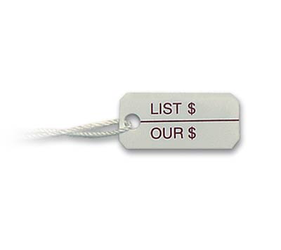 1000 White Price Tags with List Price and Our Price