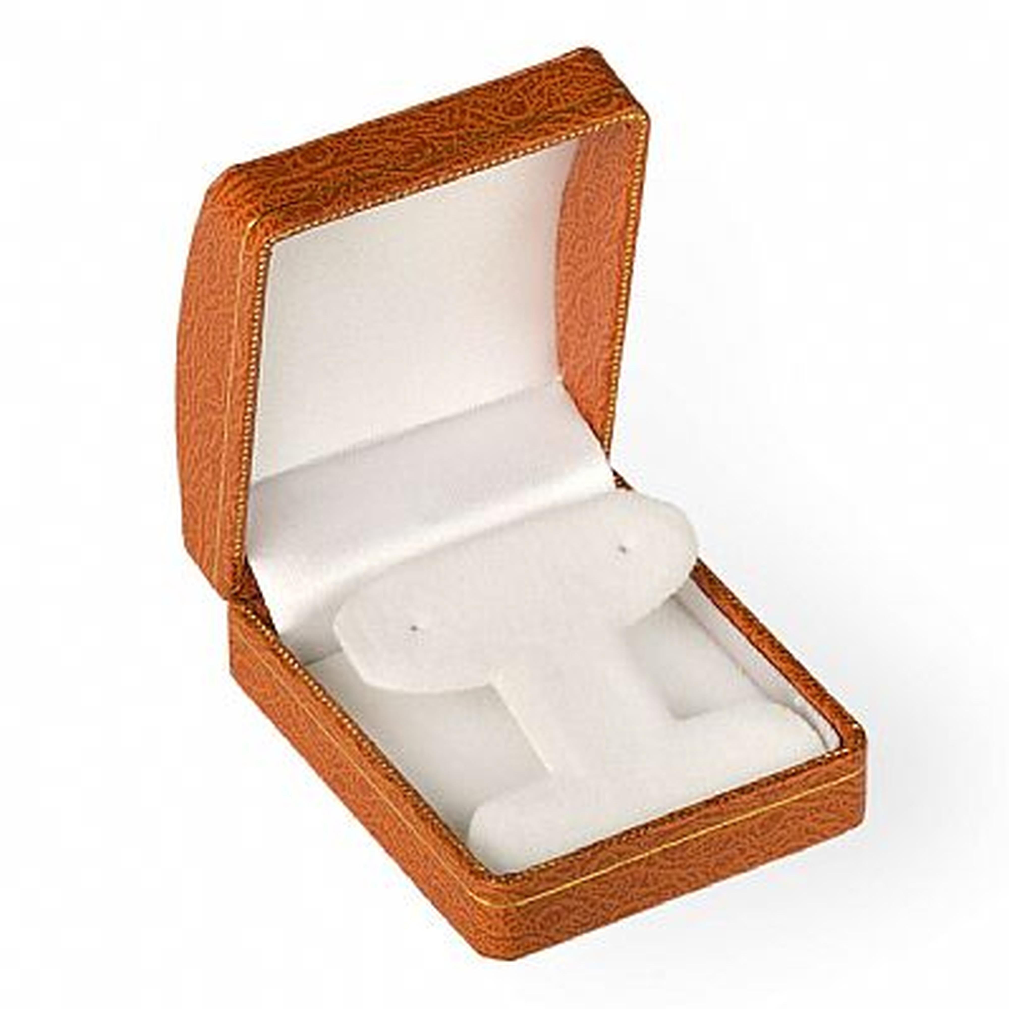 Leatherette French Clip Earring Box with Gold Accent and White Interio